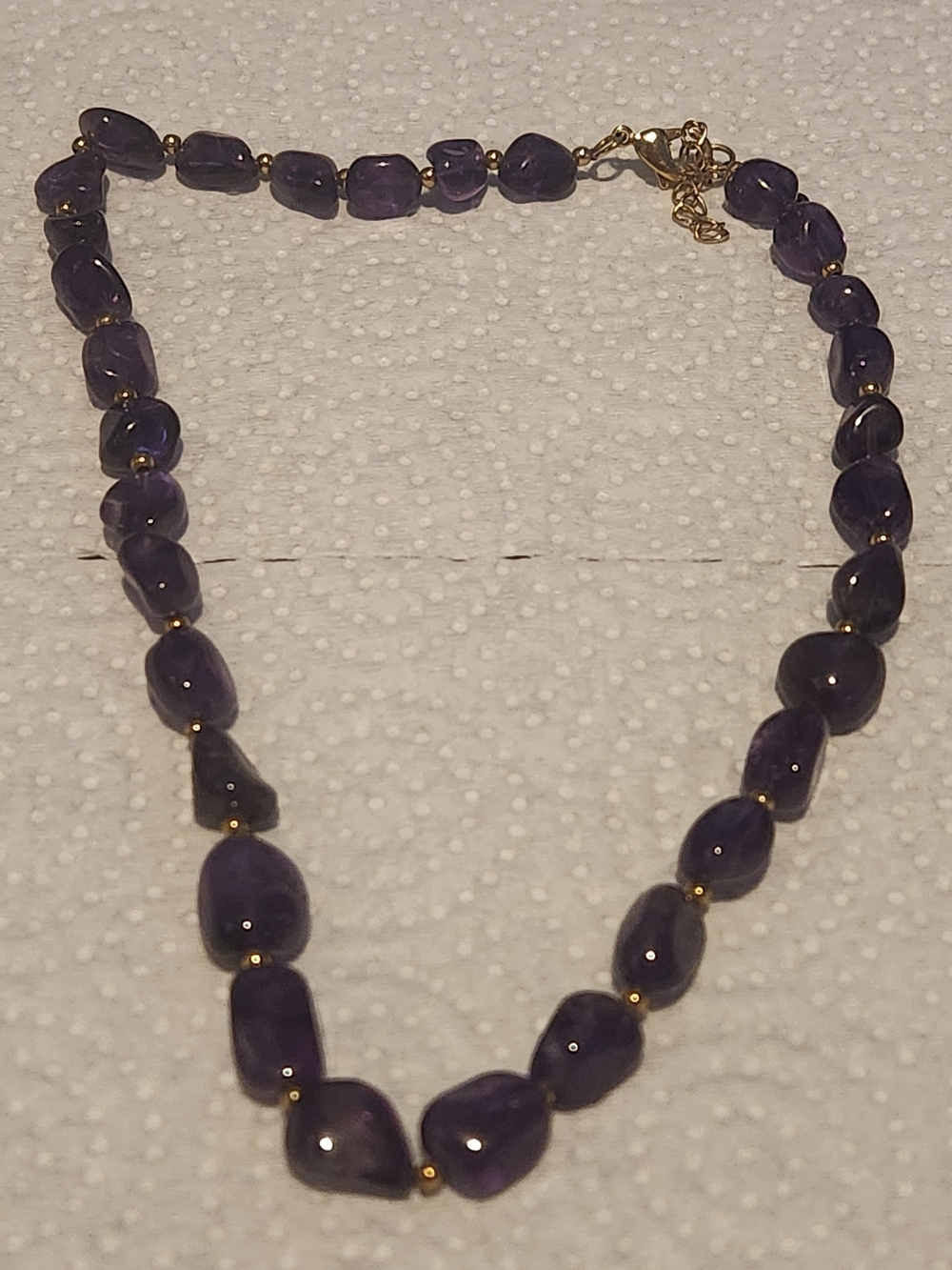 Amethyst Bead Necklace with Gold Accents - Purple